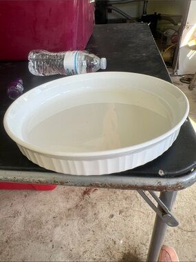 Vintage White Fluted Ceramic Oval Baking Dish
